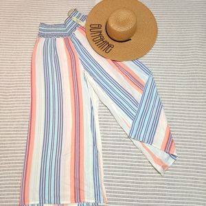 Ocean Drive Wide Leg White w/Orange and Blue Stripes Pants Size S